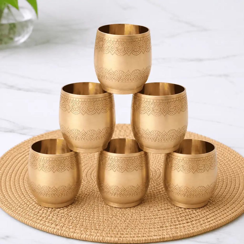 Brass Hand Carved Glass Pair Vedansh Craft