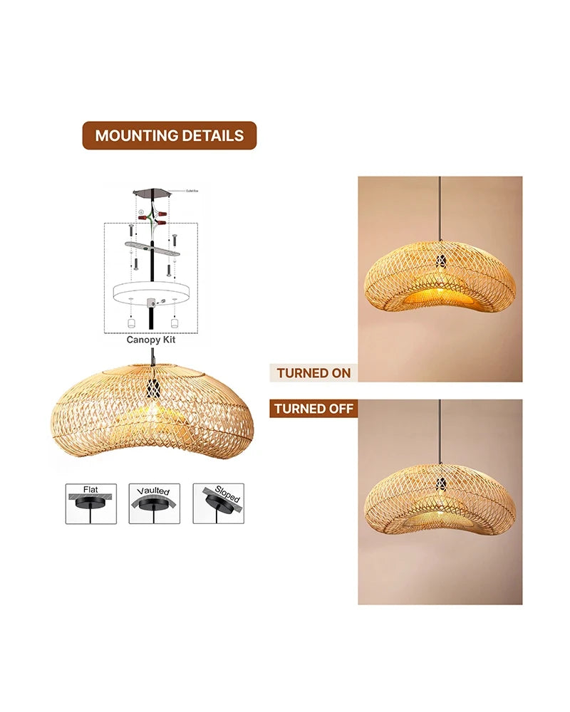 Handmade Rattan Ceiling Light for Home and Balcony