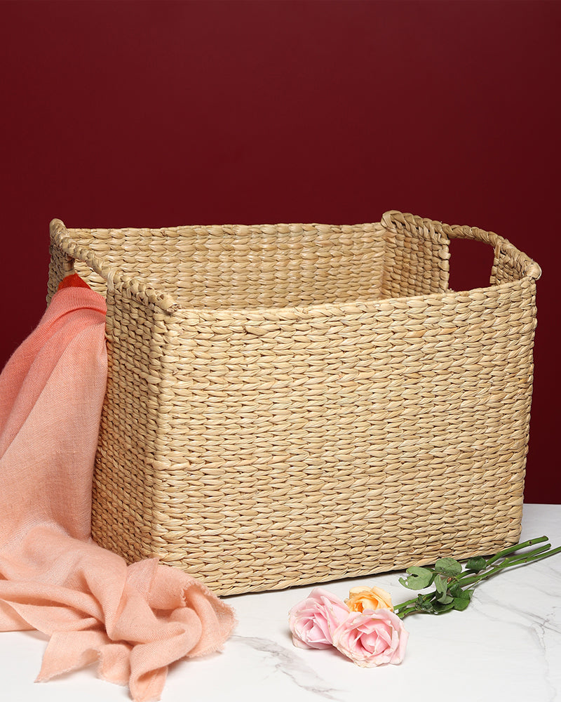 Natural Seagrass Basket with Handles for Shelves, Closets, and Living Room Decor