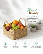 Handcrafted Cane Handle Seagrass Fruit Hamper Basket for Home Storage and Gifting