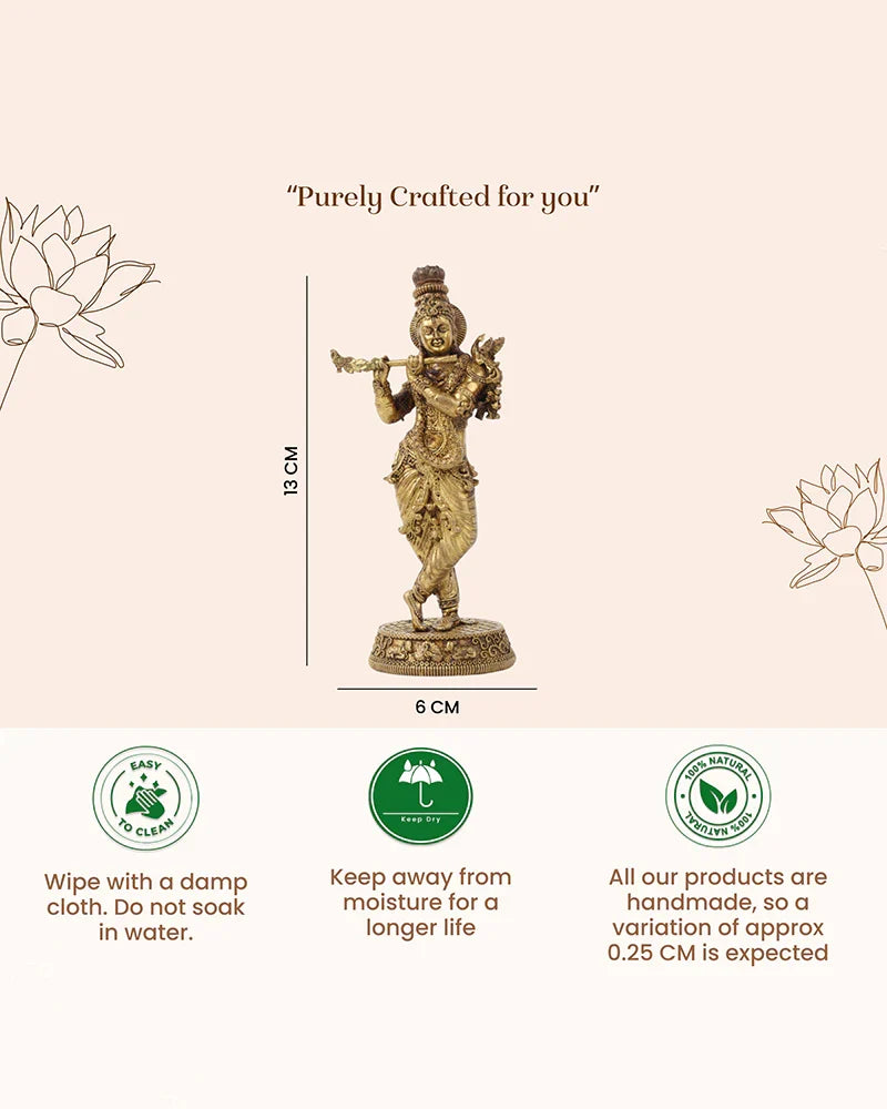 Pure Brass Krishna with Flute Idol for Home Temple and Pooja Room