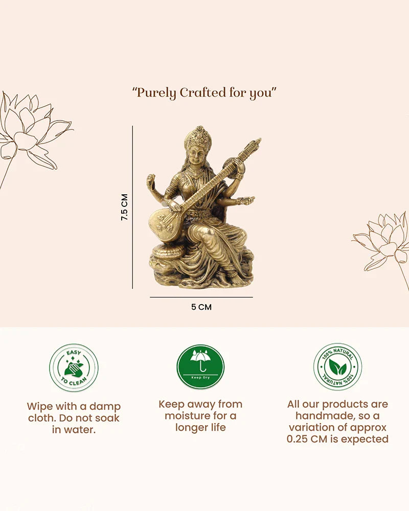 Pure Brass Saraswati Maa Idol for Pooja and Home Decoration