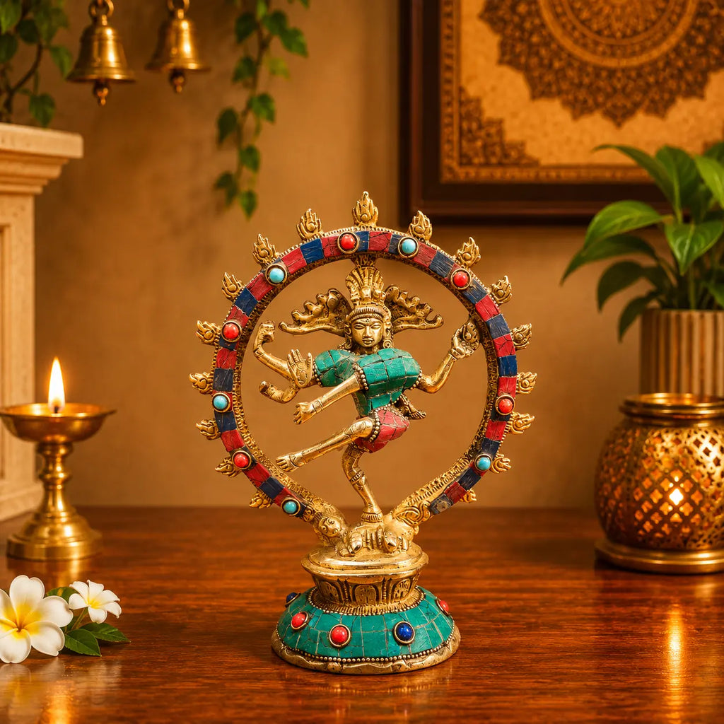 Brass Stone Work Nataraja Dancing Shiva Idol Vedansh Craft