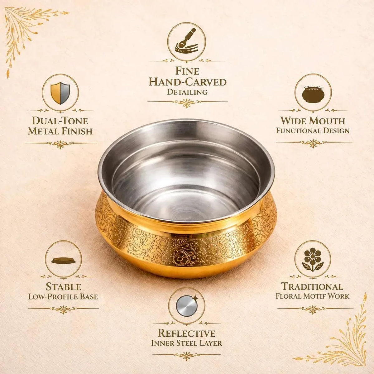 Brass Royal Handi For Serving (3 Inch) Vedansh Craft