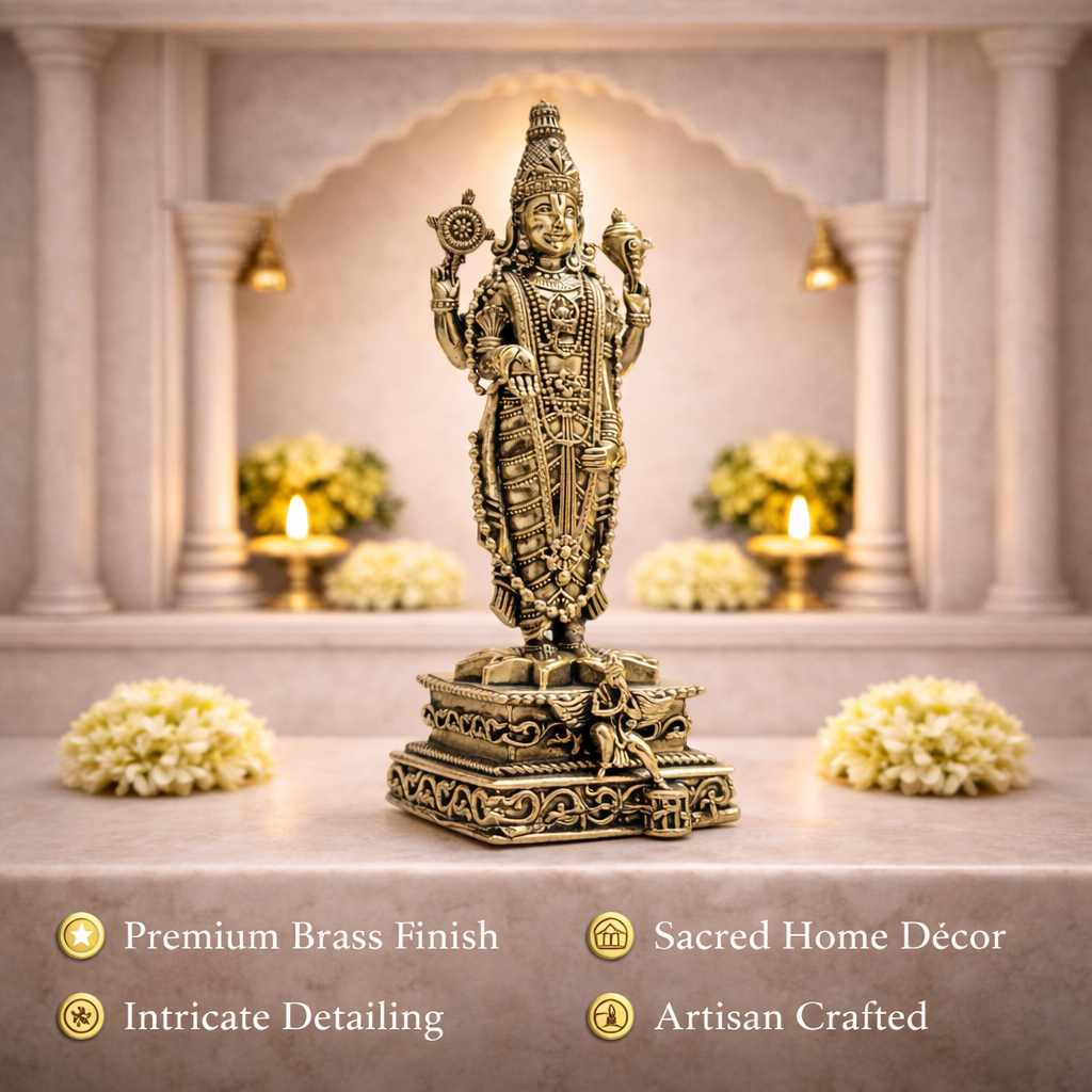 Brass Tirupati Balaji/Venkateshwar Standing Lightweight Statue (6 Inch) Vedansh Craft