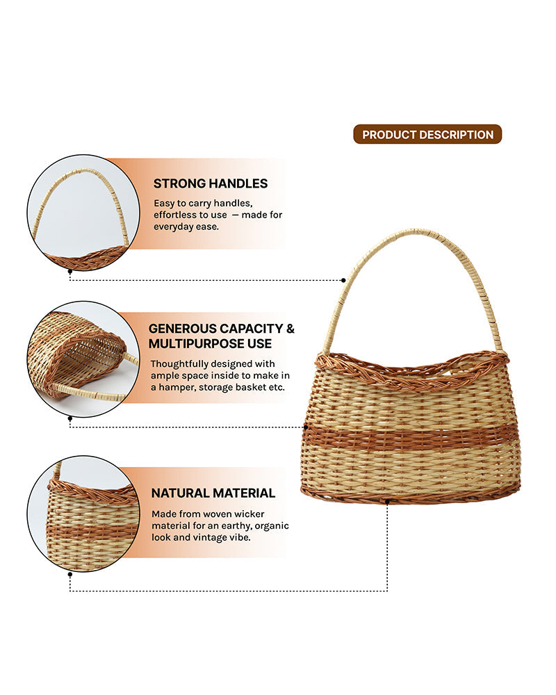 Handwoven Wicker Fruit Basket & Storage Organizer for Kitchen & Home Use