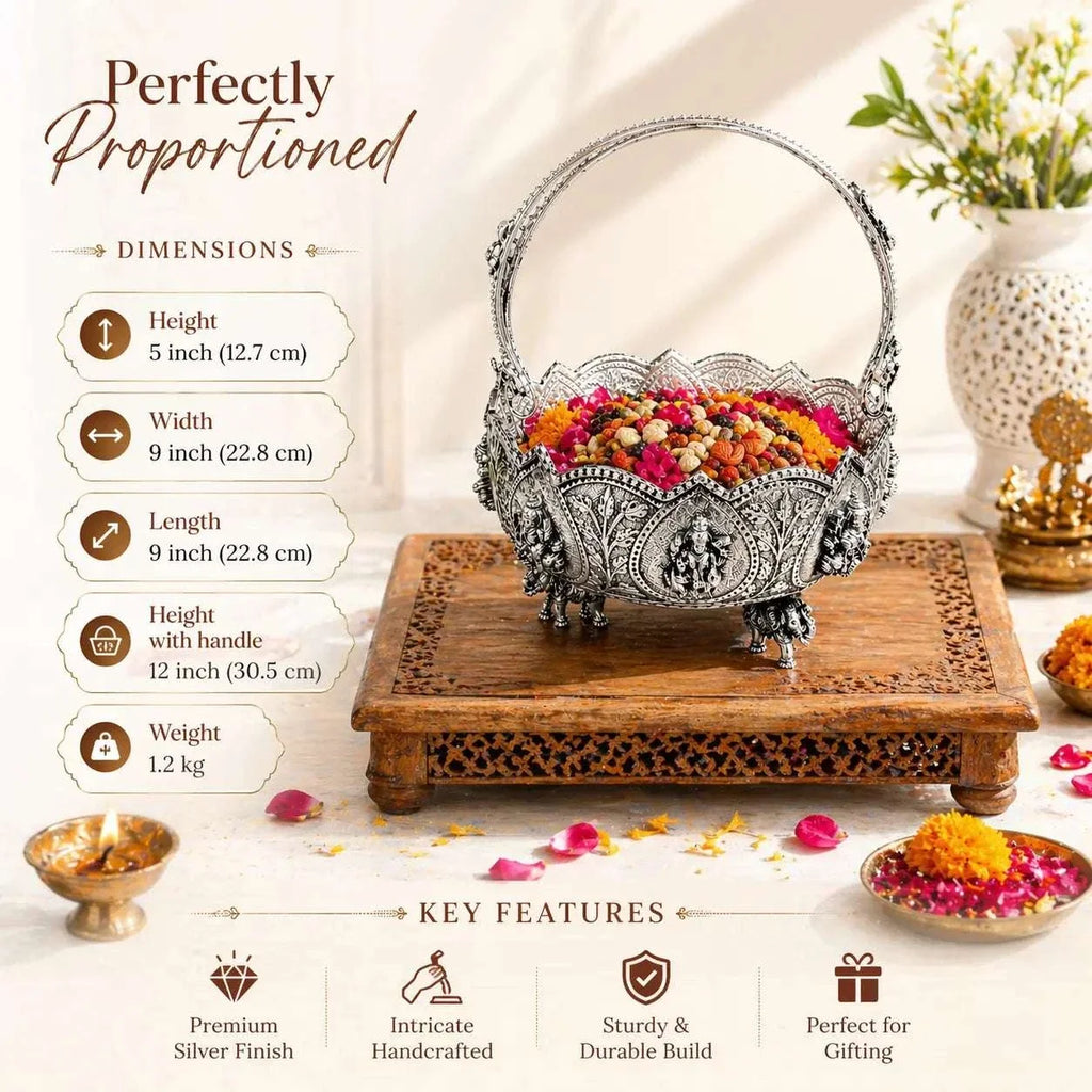 Brass Ashtalakshmi Basket With Handle And Leg (3.5 Inch) Vedansh Craft