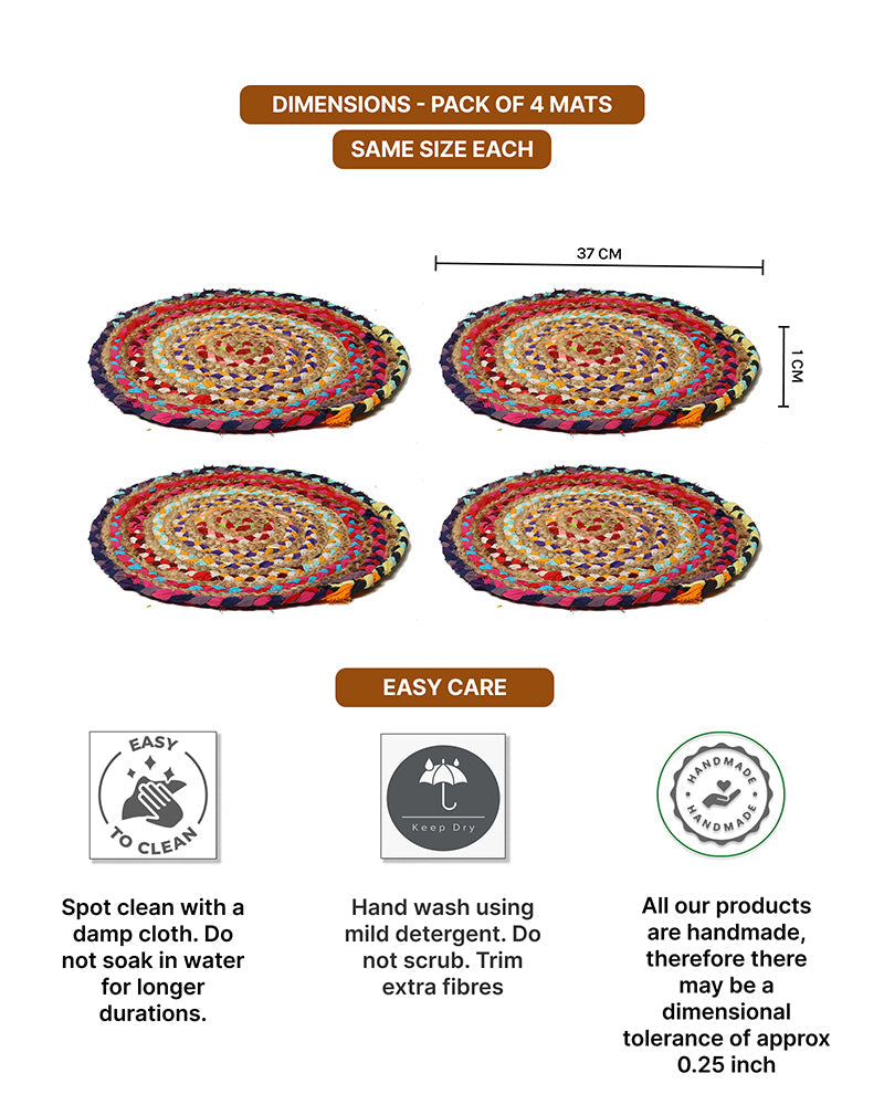 Set of 4 Round Jute Placemats for Dining Table and Side Table