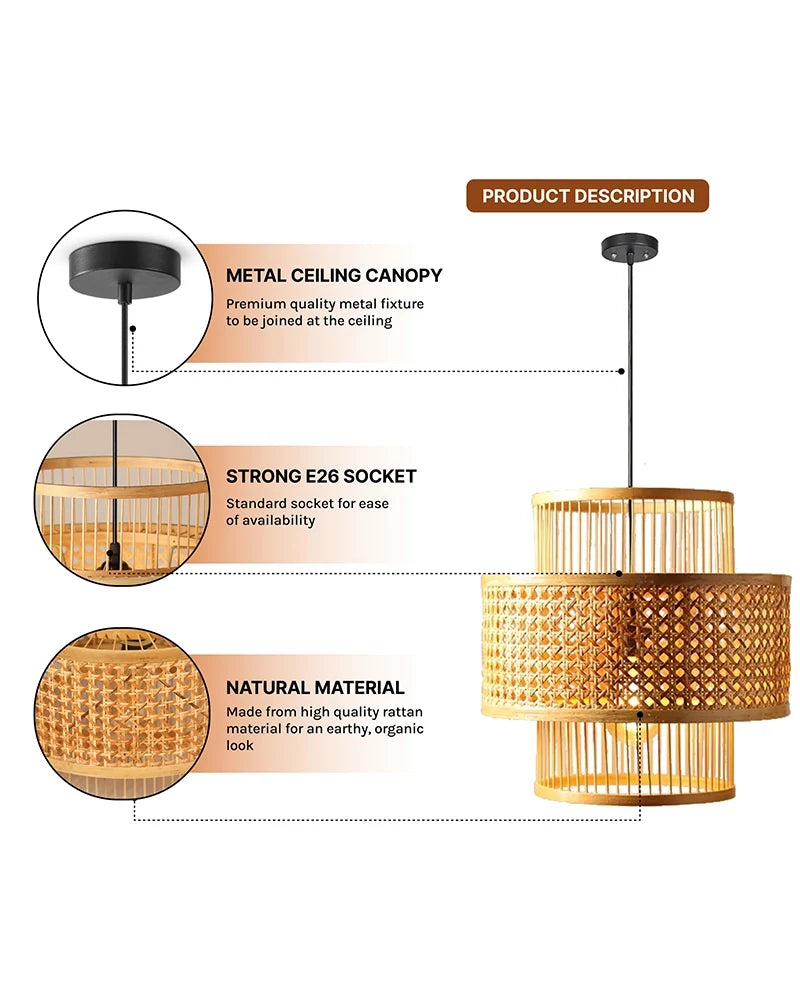 Artistic Rattan Pendant Light for Home Decor and Hall