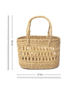 Handwoven Oval Seagrass Fruit Hamper Basket with Jali Design for Kitchen and Dining