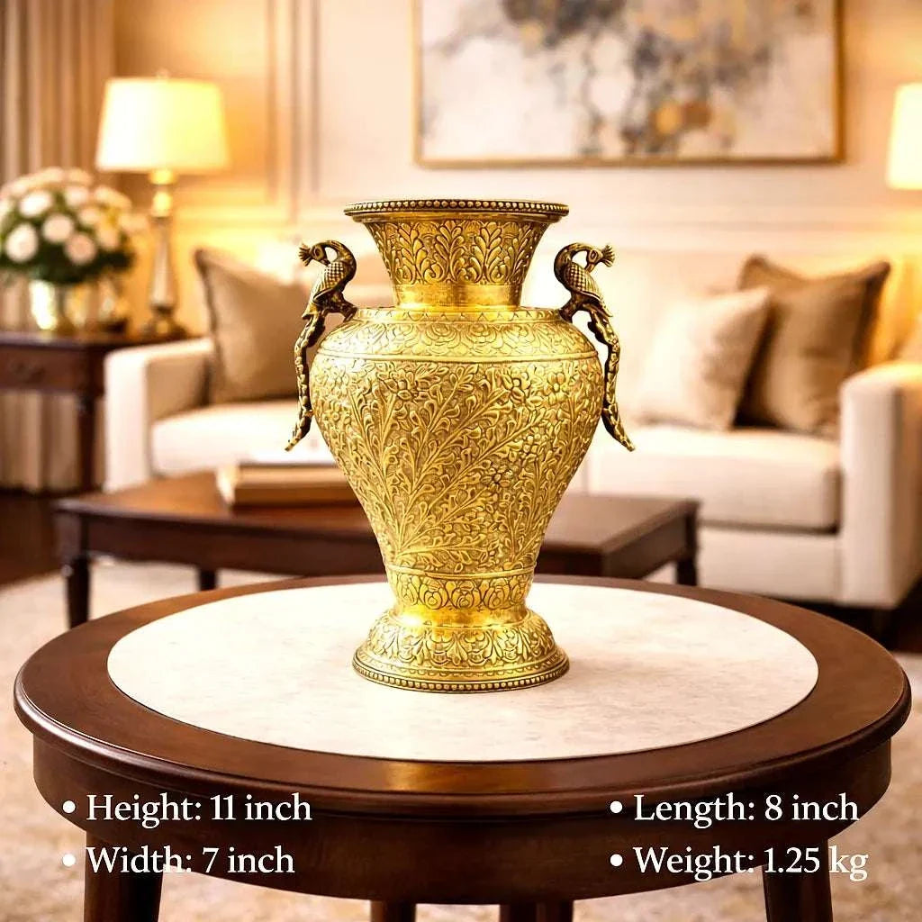 Brass Peacock Flower Vase / Planter Pot (11 Inch) Vedansh Craft