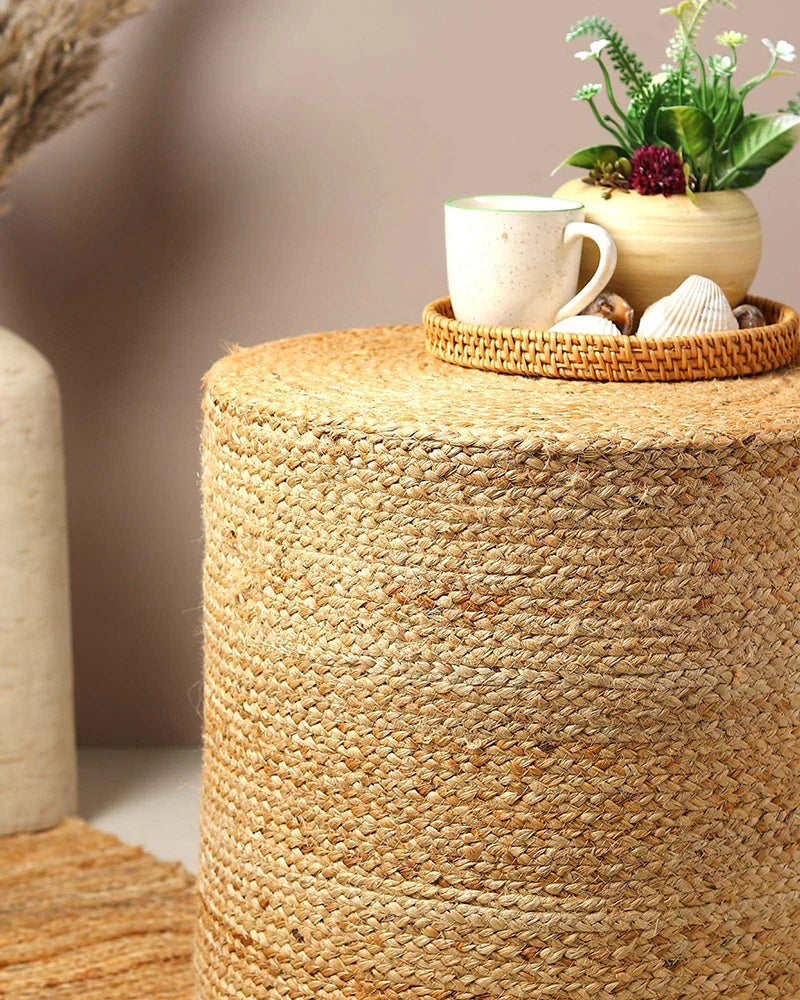 Comfortable Jute Pouffes for Relaxed Living Room