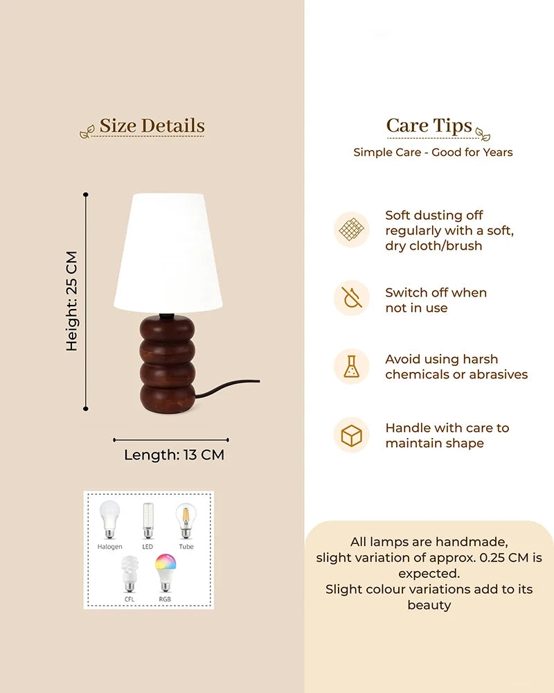 Handcrafted Wooden Table Lamp Textured Linen Shade Warm Light