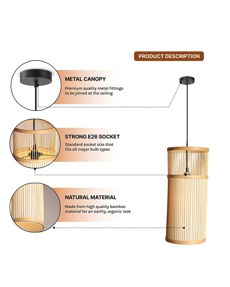 Boho Bamboo Hanging Lamp for Cafe and Home Interiors