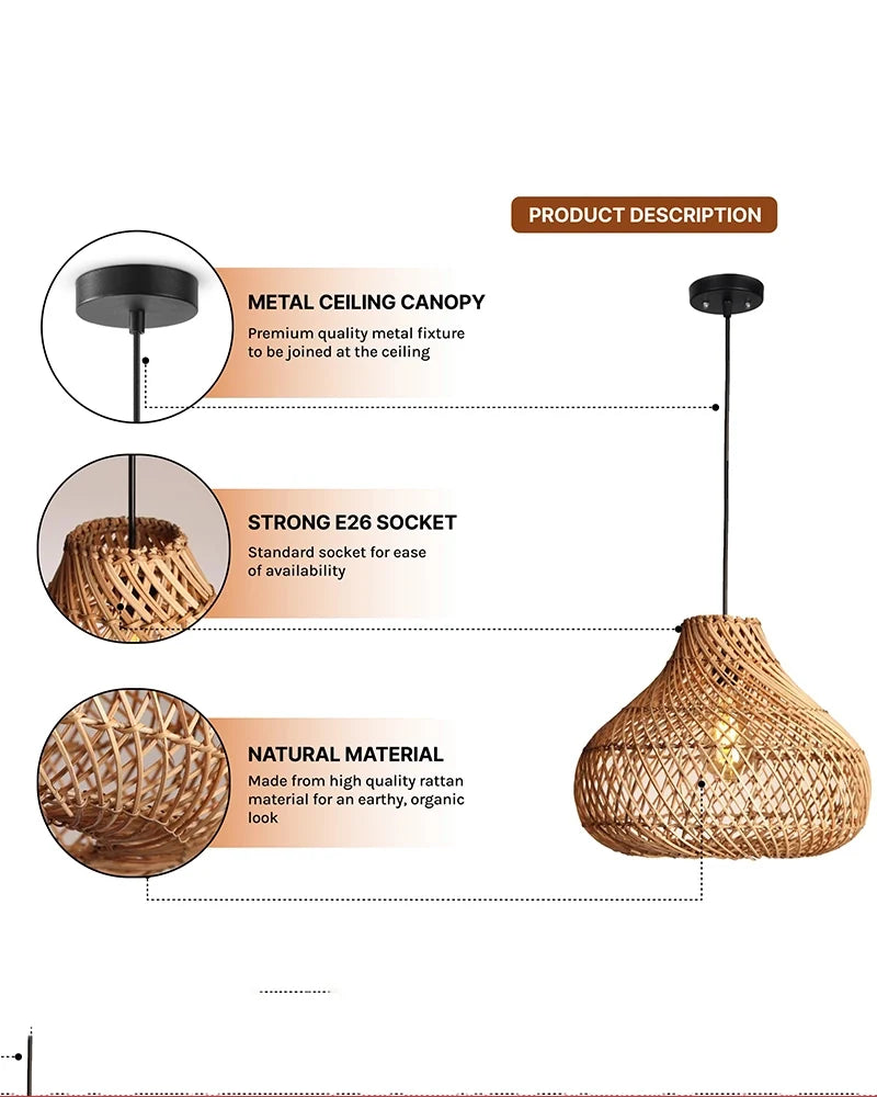 Stylish Rattan Hanging Light for Study Room and Living Room
