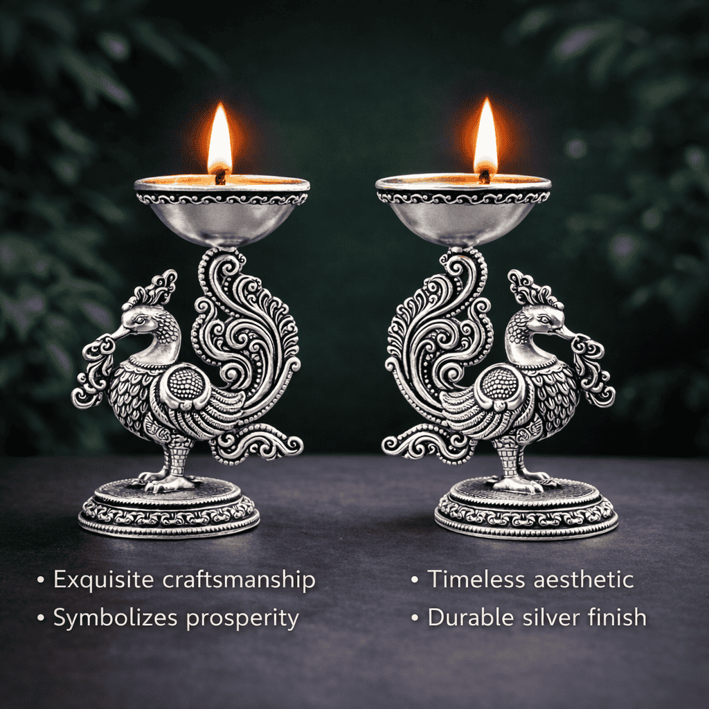 Brass Peacock Lightweight Diya Pair Vedansh Craft