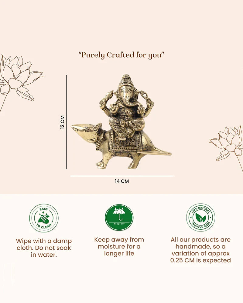 Pure Brass Ganesha Sitting on Mushak for Prosperity and Blessings
