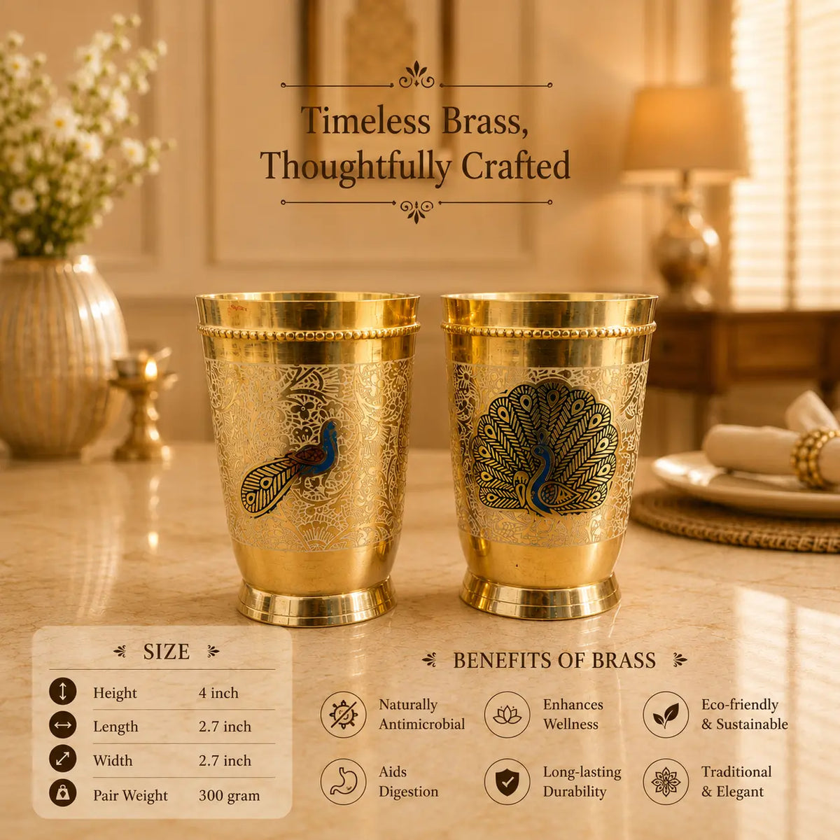 Brass Hand Painted Glass Pair Vedansh Craft