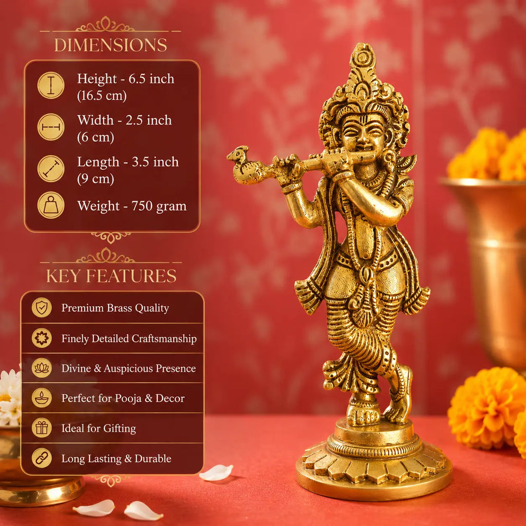Brass Standing Krishna Idol (6.5 Inch) Vedansh Craft