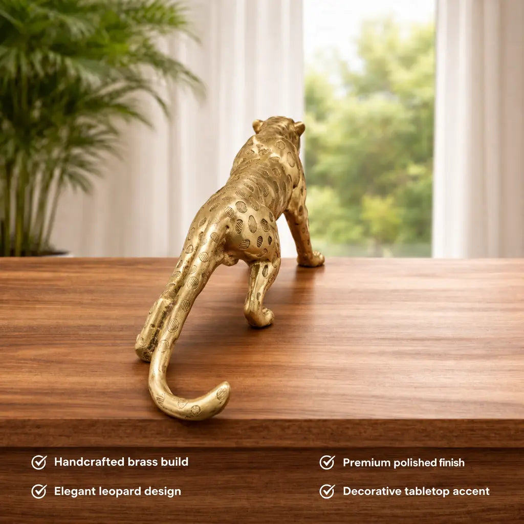 Brass Leaping Leopard Figurine Vedansh Craft
