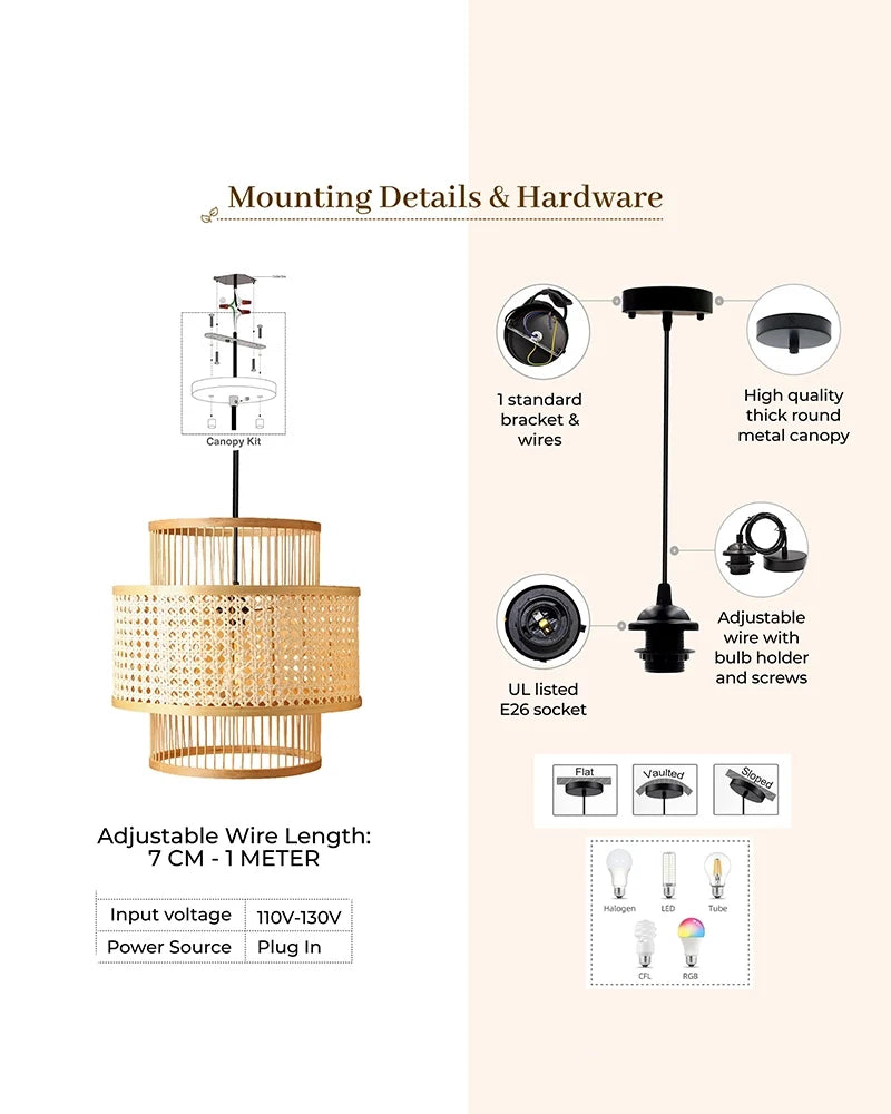 Decorative Bamboo Hanging Lamp for Bedroom and Study Room