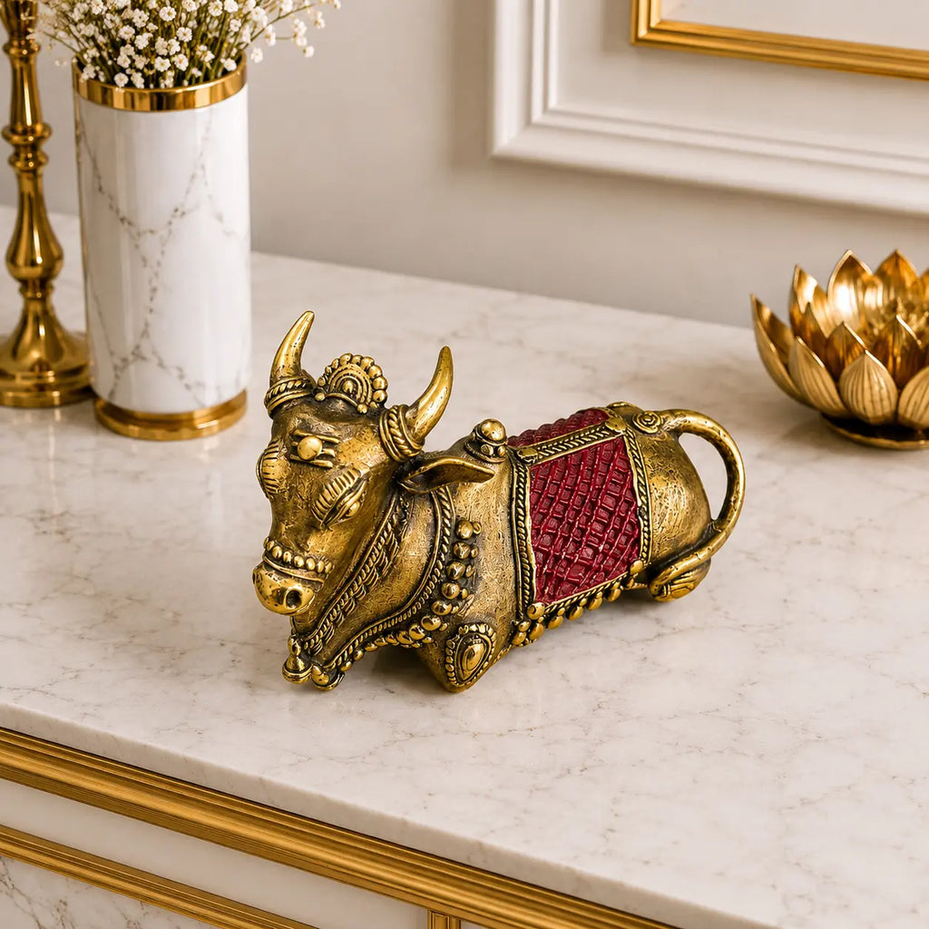 Brass Handcrafted Dhokra Sitting Nandi Idol (3.5 Inch) Vedansh Craft