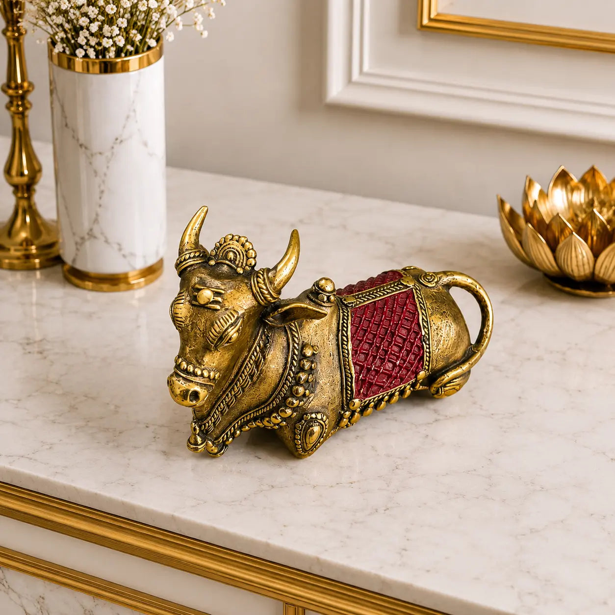 Brass Handcrafted Dhokra Sitting Nandi Idol (3.5 Inch) Vedansh Craft