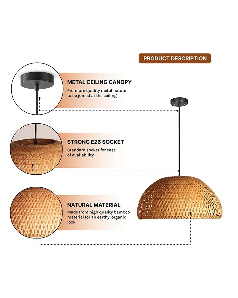 Natural Bamboo Pendant Lamp for Bedroom and Living Room