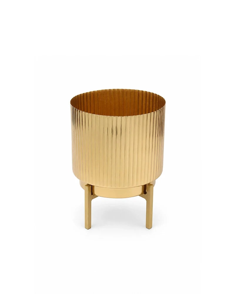 Hancrafted Fluted Metal Plant Pot with Stand for Living Room & Home Décor