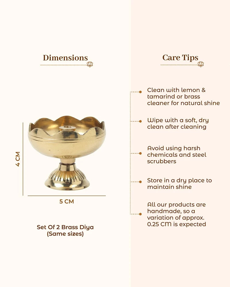 Traditional Brass Diya Set of 2 Pooja Room Decor (Gold)