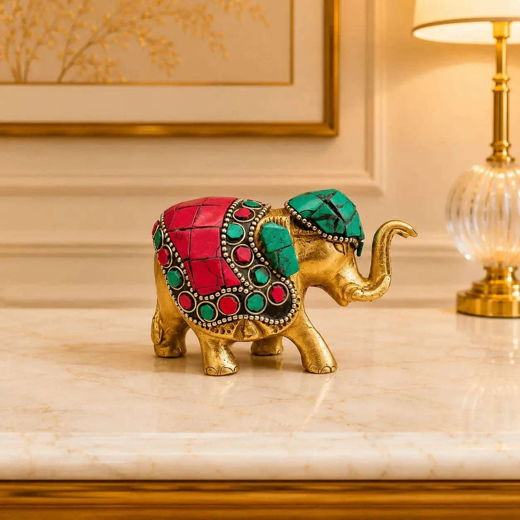 Brass Stone Work Elephant Statue Vedansh Craft