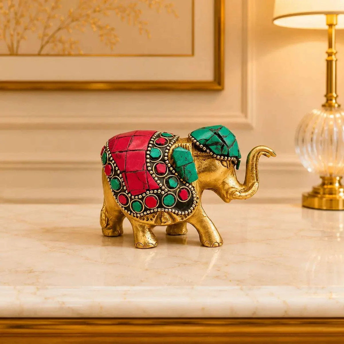 Brass Stone Work Elephant Statue Vedansh Craft