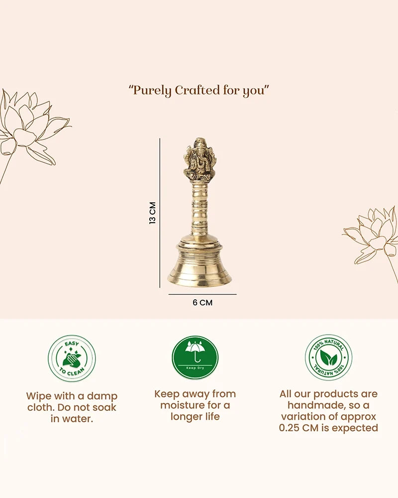 Brass Pooja Bell with Ganesh Sitting on Top for Home Decor