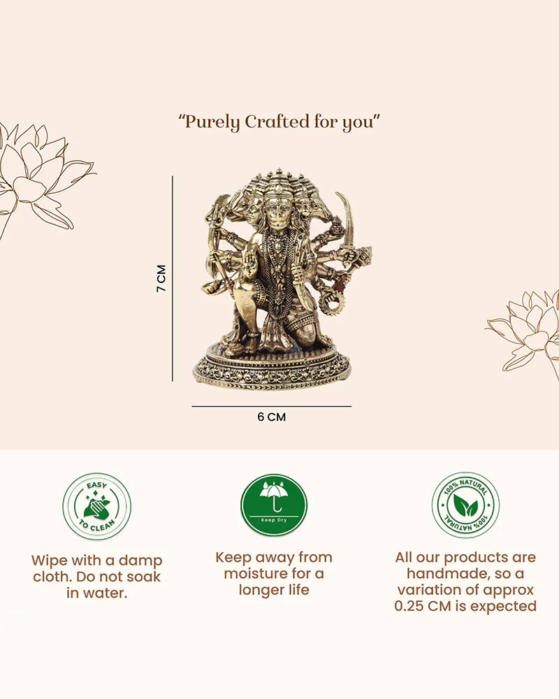 Panchmukhi Hanuman Brass Idol Figurine for Devotion and Daily Worship