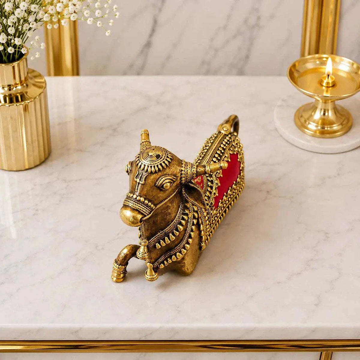 Brass Handcrafted Dhokra Sitting Nandi Idol (5.2 Inch) Vedansh Craft