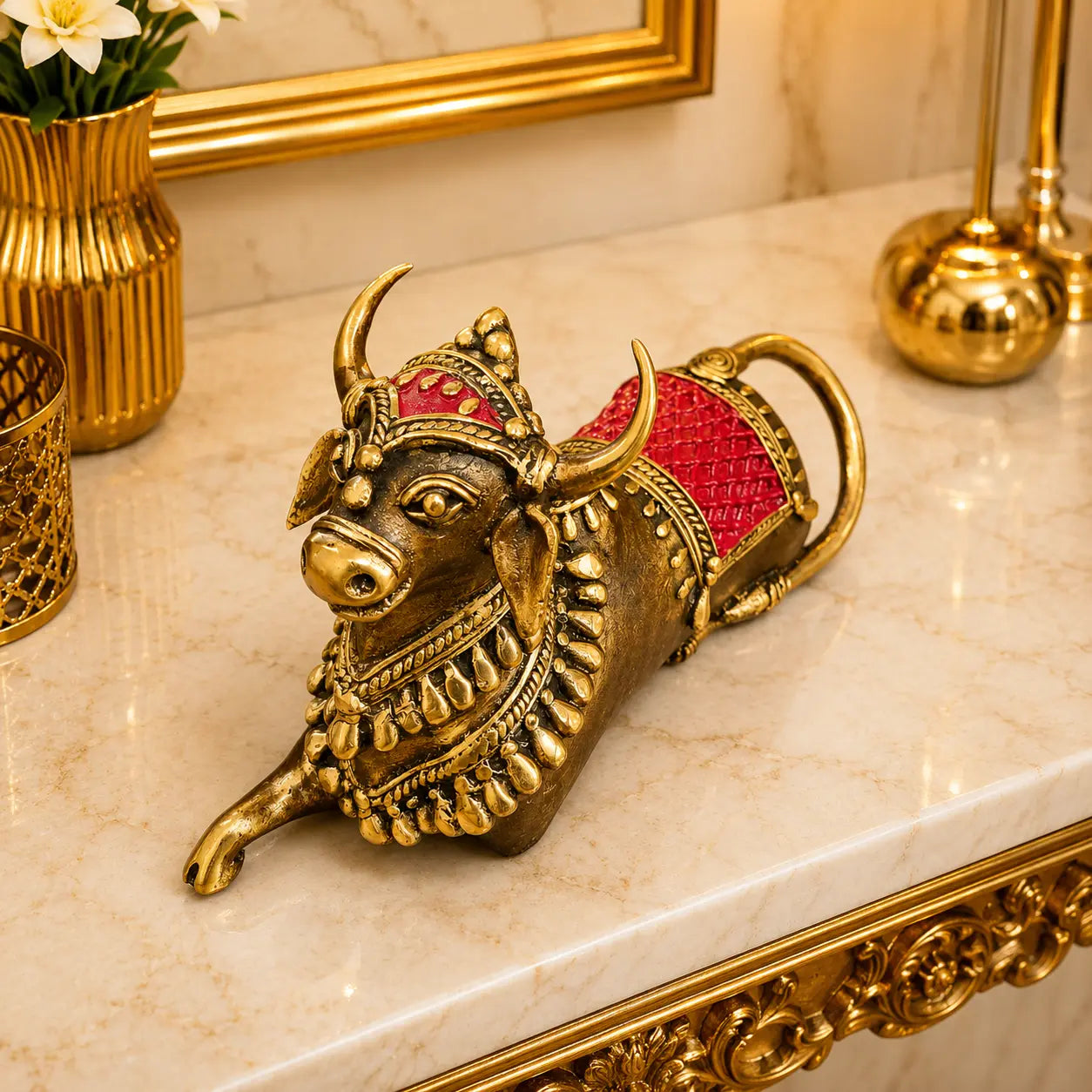 Brass Handcrafted Dhokra Sitting Nandi Idol (4.5 Inch) Vedansh Craft
