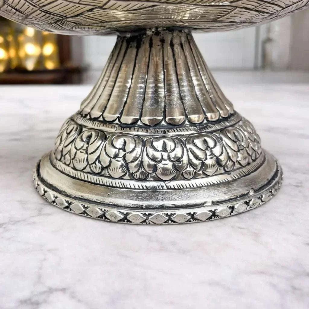 Brass Silver Plated Decorative Basket with Peacock Design (10 Inch) Vedansh Craft