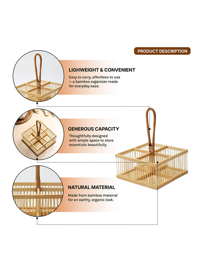 Multi-Purpose Bamboo Spoon Stand Caddy - Kitchen and Table Organiser