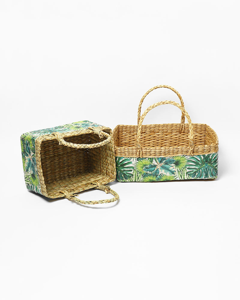 Handwoven Seagrass Fruit Hamper Baskets Set of 2 for Decorative, Multipurpose Home Storage