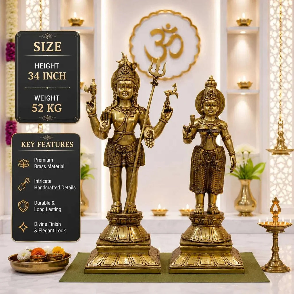 Brass Standing Shiva Parvati Idol Set (34 Inch) Vedansh Craft