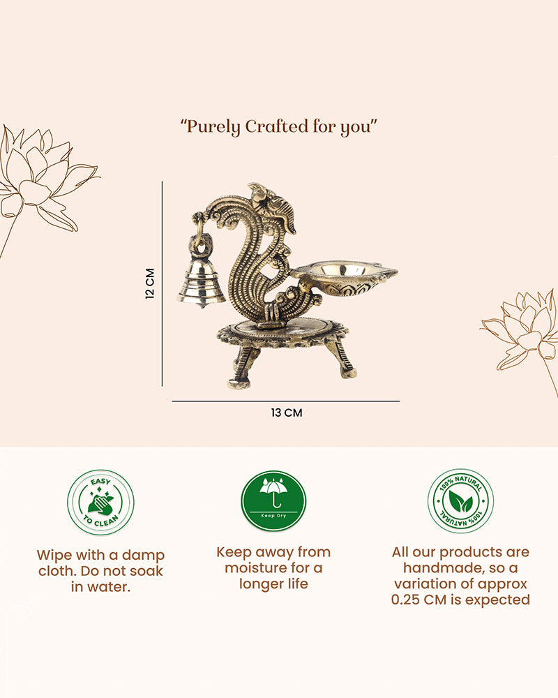 Traditional Brass Aarti Diya with Parrot Design with Hanging Bell