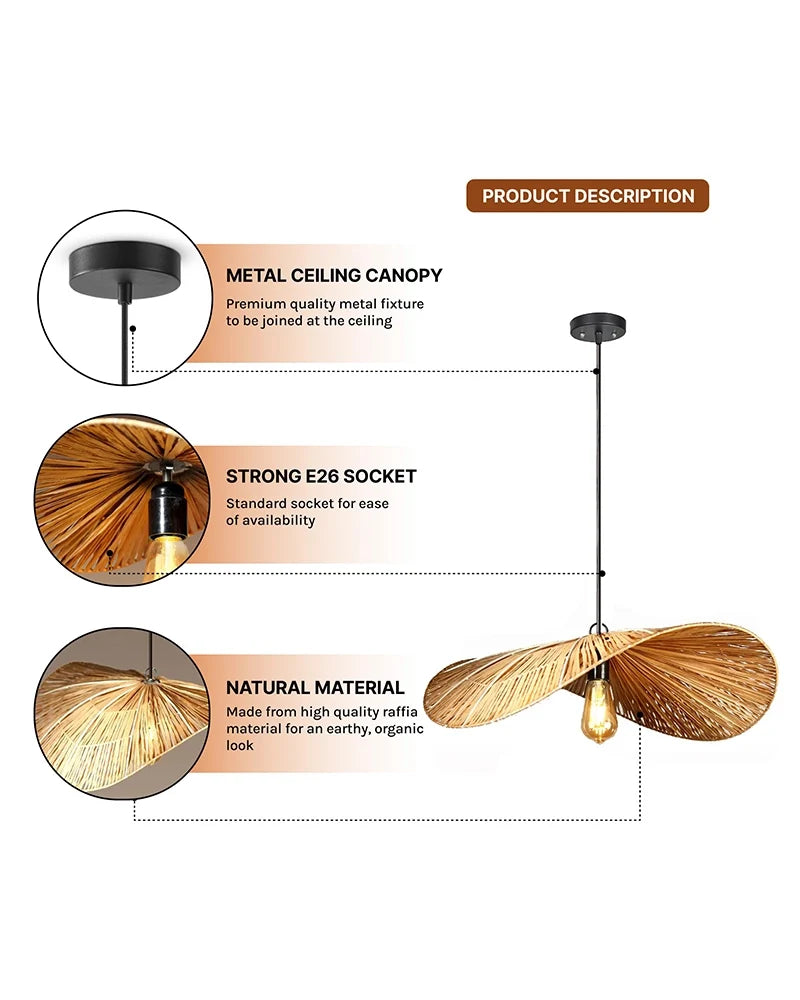 Handmade Raffia Pendant Lamp for Home and Balcony