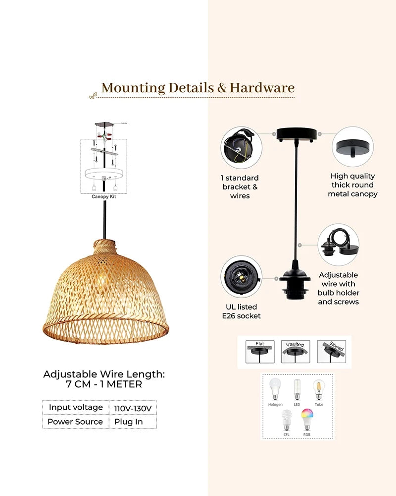 Natural Bamboo Hanging Lamp for Kids Room and Living Room