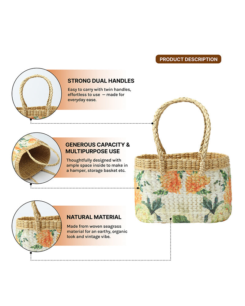 Natural Seagrass Picnic & Tiffin Basket for Beach, Park & Food Carry