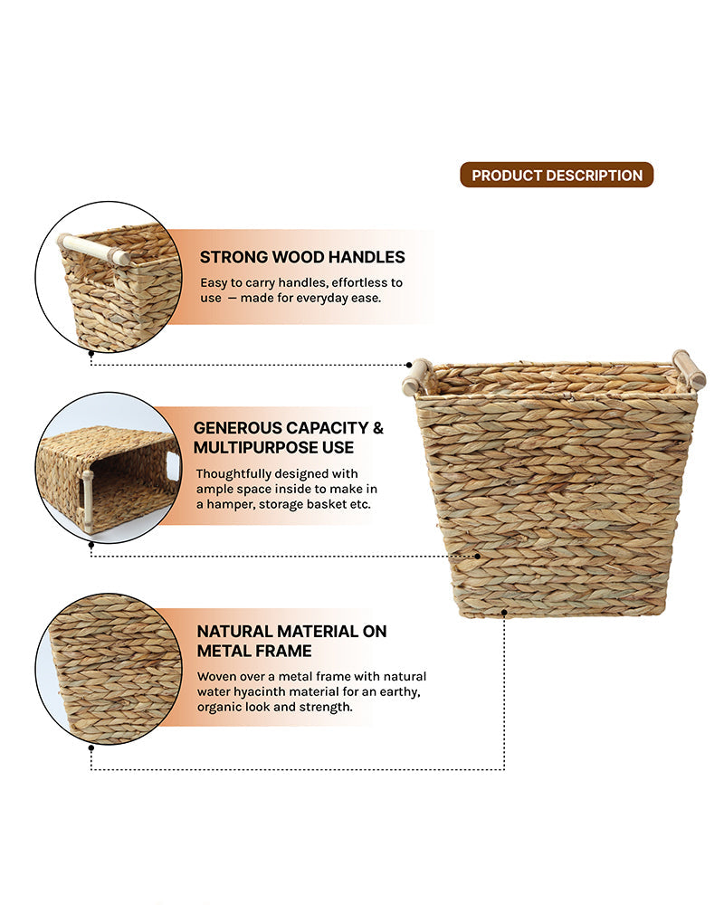 Rectangular Water Hyacinth Dustbin for Home & Kitchen - Durable Waste Bin for Everyday Use