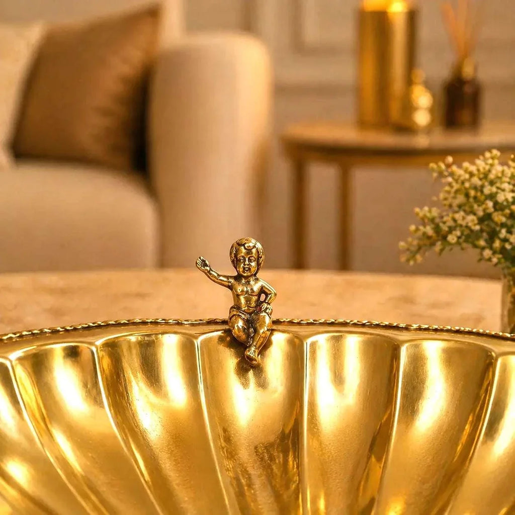 Brass Shell Shaped Decorative Serving Tray / Bowl (13 Inch) Vedansh Craft