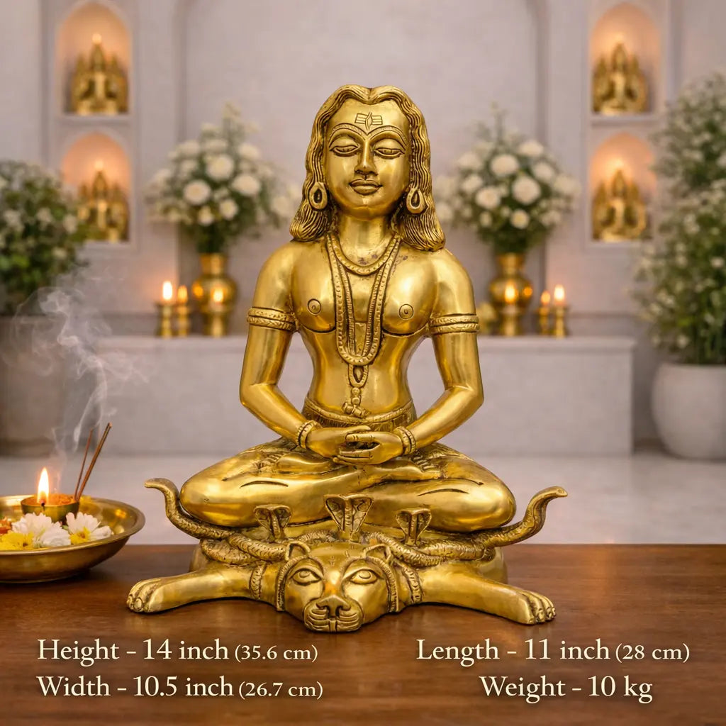 Brass Saint Gorakhnath Statue Sitting On Naag And Lion (14 Inch) Vedansh Craft