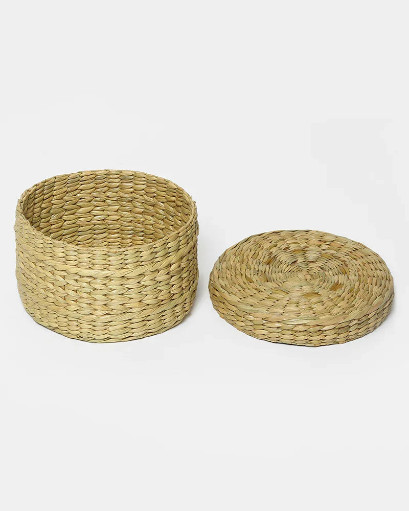 Natural Seagrass Lid Box for Small Wardrobe & Household Items