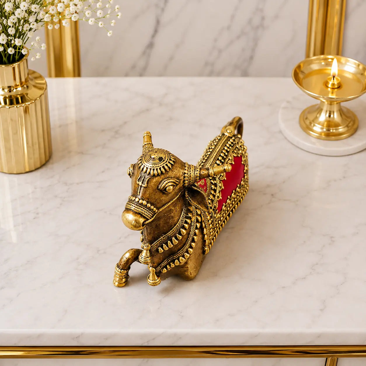 Brass Handcrafted Dhokra Sitting Nandi Idol (5.2 Inch) Vedansh Craft