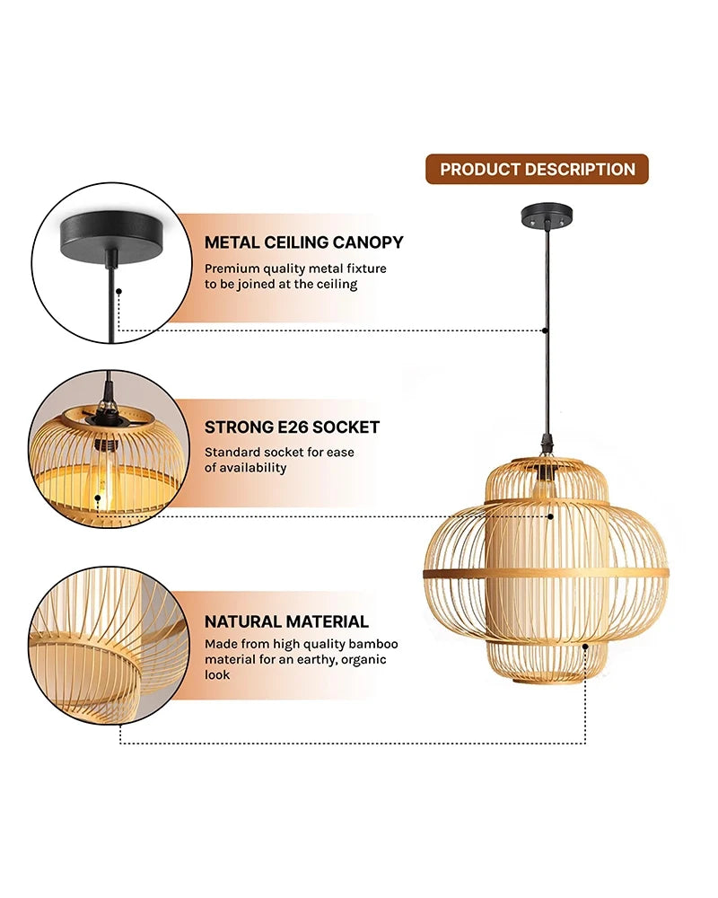 Elegant Bamboo Pendant Lamp for Dining Room and Lounge - Pack of 1